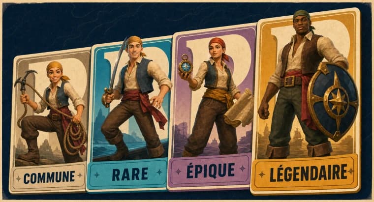 Les classes se déclinent en raretés commune, rare, épique et légendaire.